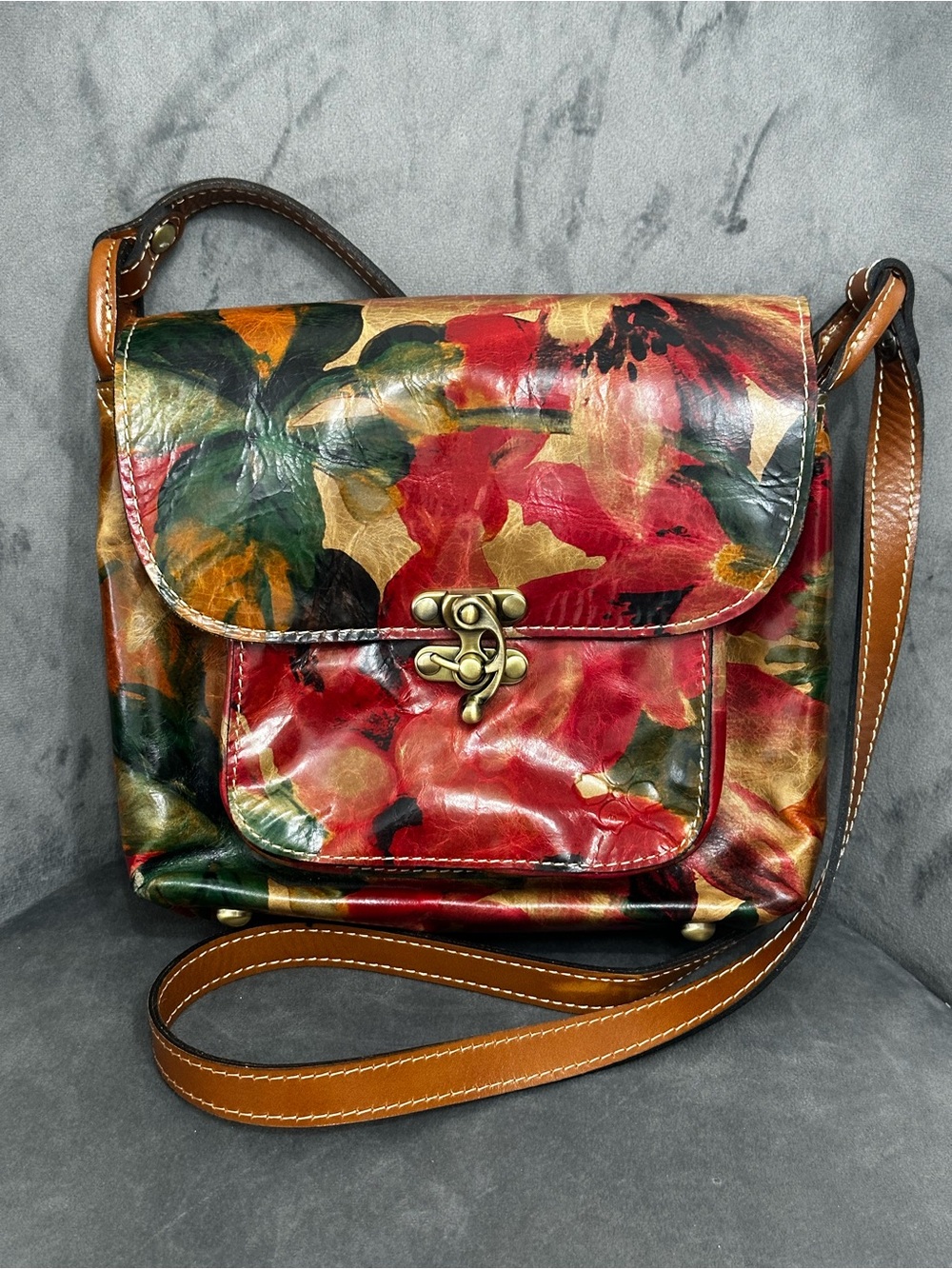 Patricia Nash Floral Leather Crossbody Bag Rare Hand Painted 90s Boho